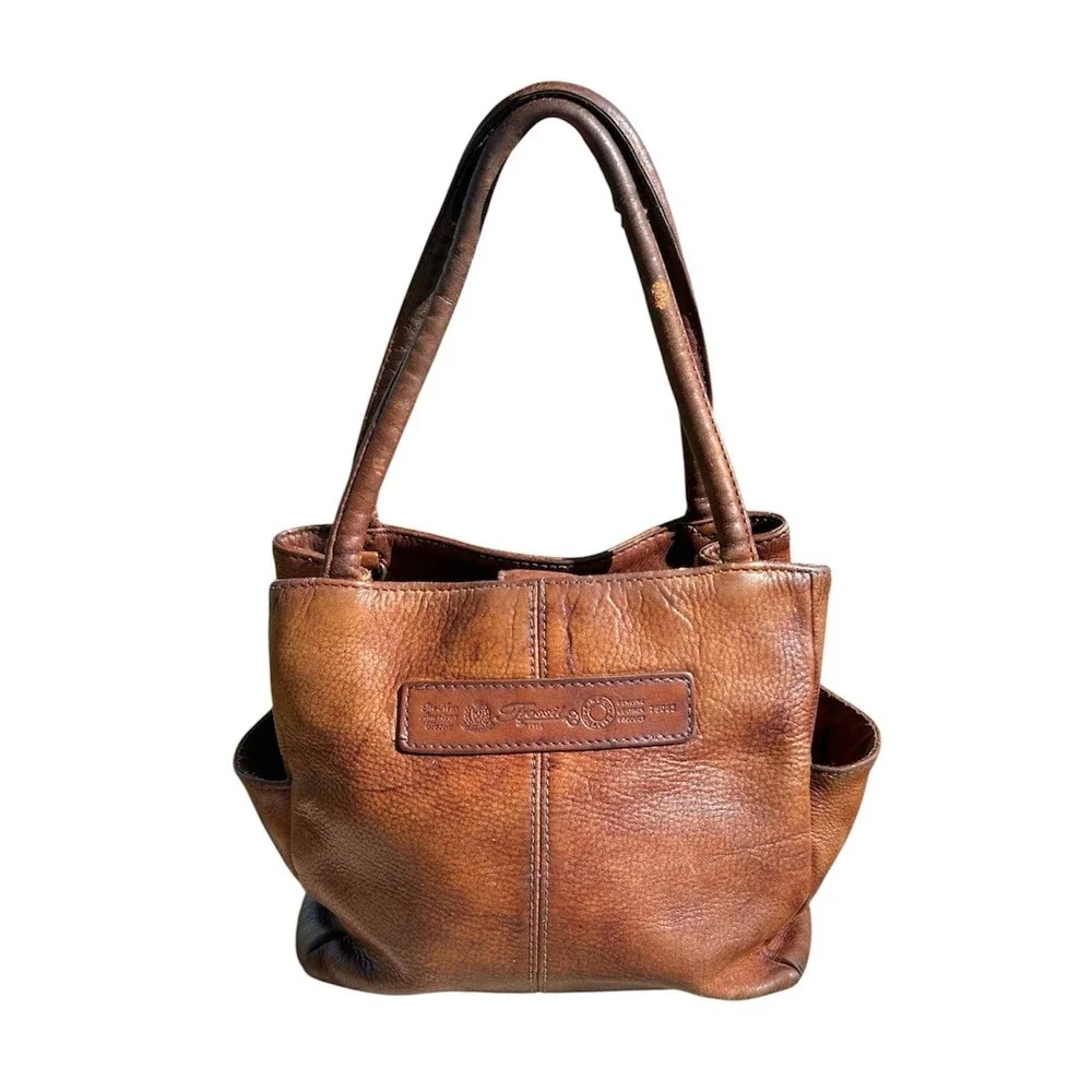 Vintage Y2K Fossil Brown Distressed Leather Mini Satchel Handbag